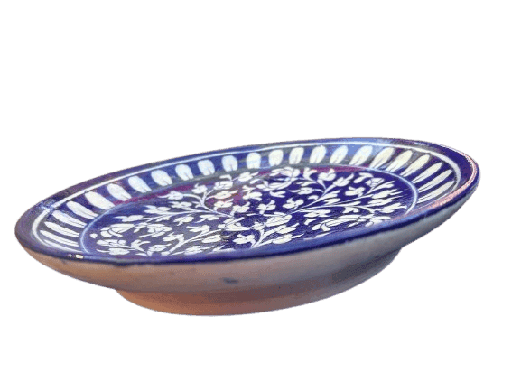 Blue Pottery Plate with Floral Design view 2