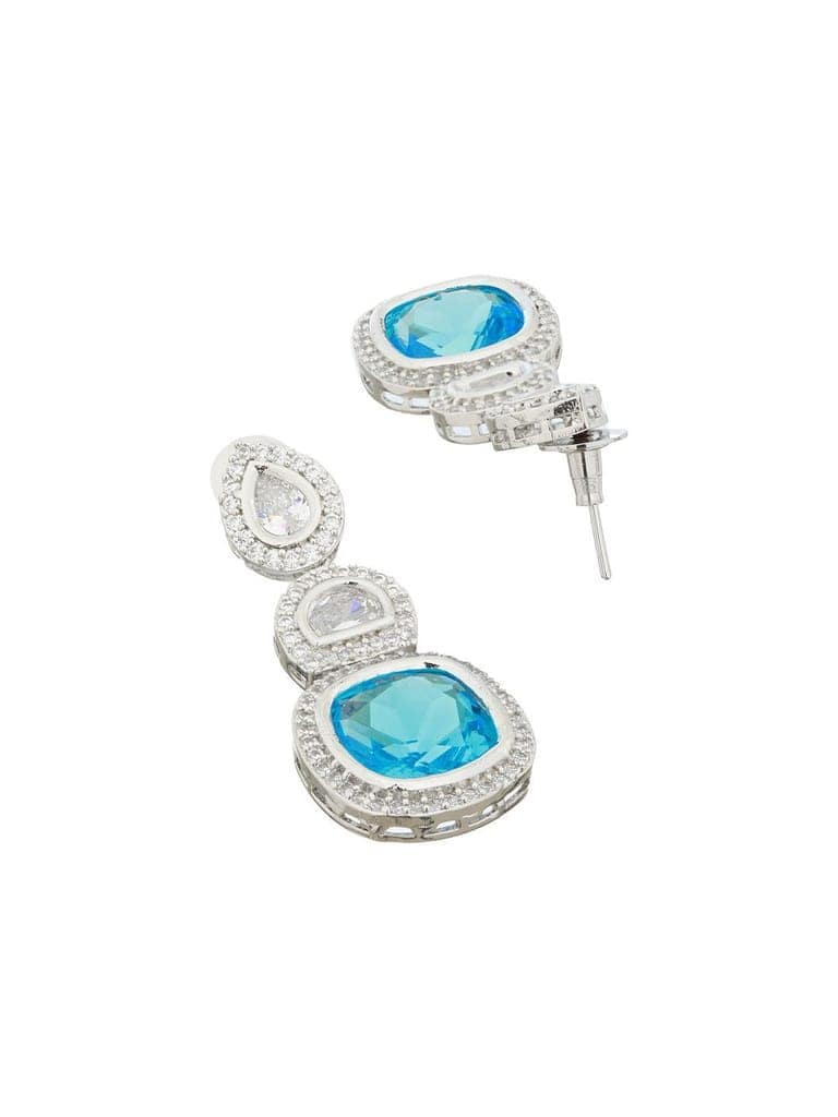 Silver Toned Blue Turquoise CZ Statement Drop earrings view 4