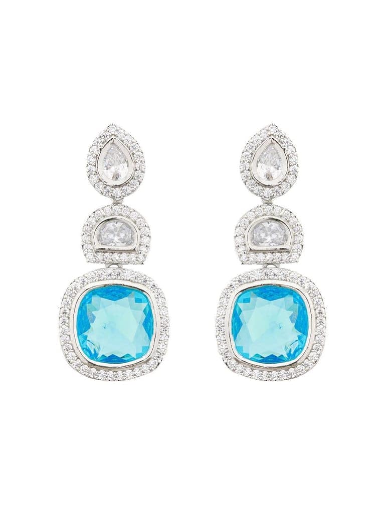 Silver Toned Blue Turquoise CZ Statement Drop earrings view 5