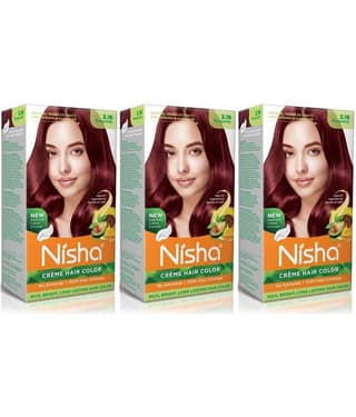 Nisha Creme Hair Color 3.16 Burgundy 120g Pack of 3, Permanent Hair Colour for Women Men, No Ammonia, 100% Grey Coverage