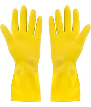 Yellow Cleaning Reusable Rubber Hand Gloves for Washing Cleaning (1 Pairs) Yellow Rubber Free Size Cleaning Glove Set ( Pack of 1 )