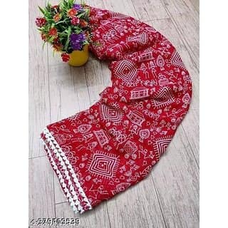 Red Colour Geomatric Print Saree With Blouse Piece