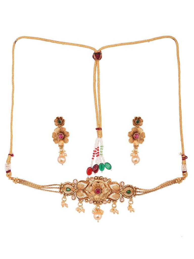 GoldPlated Red & Green AD Studded Jewellery Set view 2