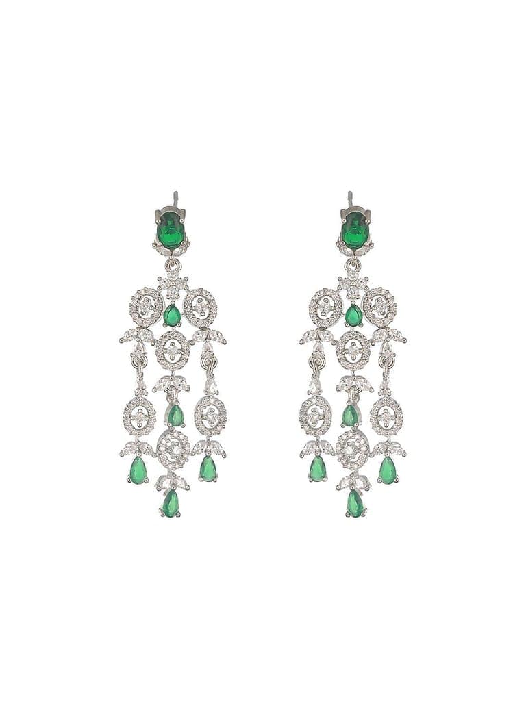 Silver Toned Emerald Green AD Studded Statement necklace Jewellery Set view 5