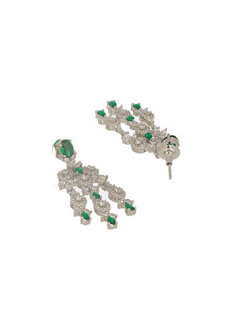 Silver Toned Emerald Green AD Studded Statement necklace Jewellery Set view 8