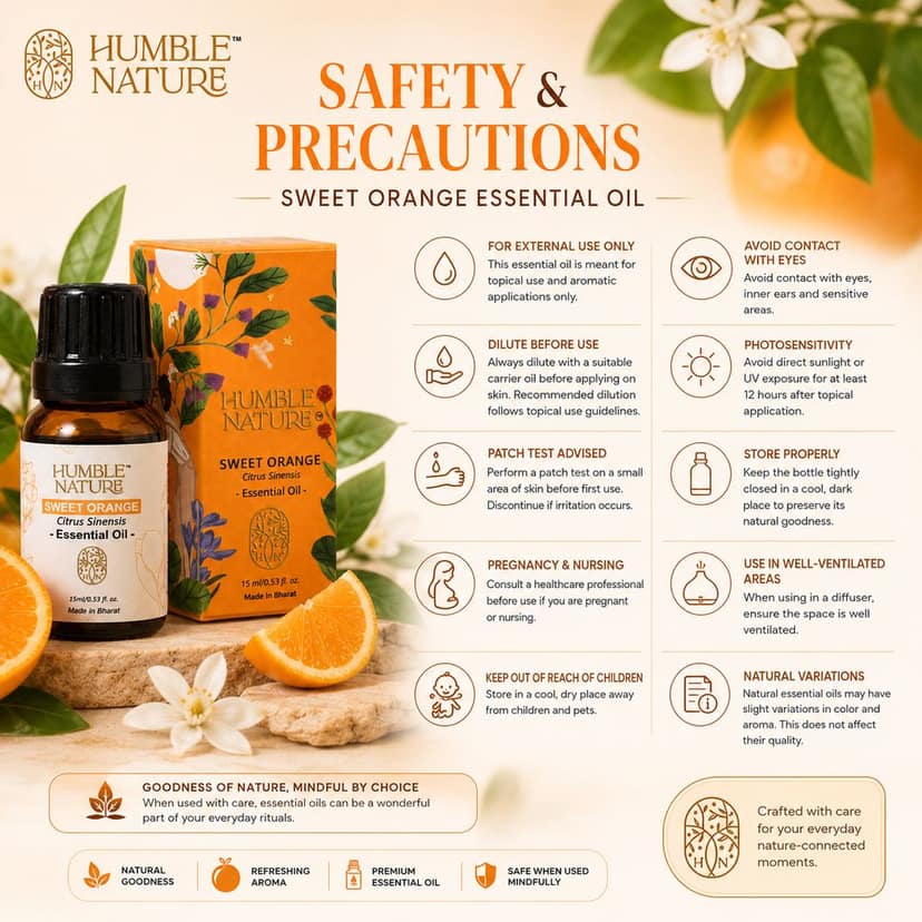 Humble Nature Sweet Orange Essential Oil 15 ml | Natural Cold Pressed Spanish Sweet Orange Peel Extract | Citrus Sinensis Oil for Diffuser, Aromatherapy, Massage, DIY Soap, Candle & Home Fragrance view 5
