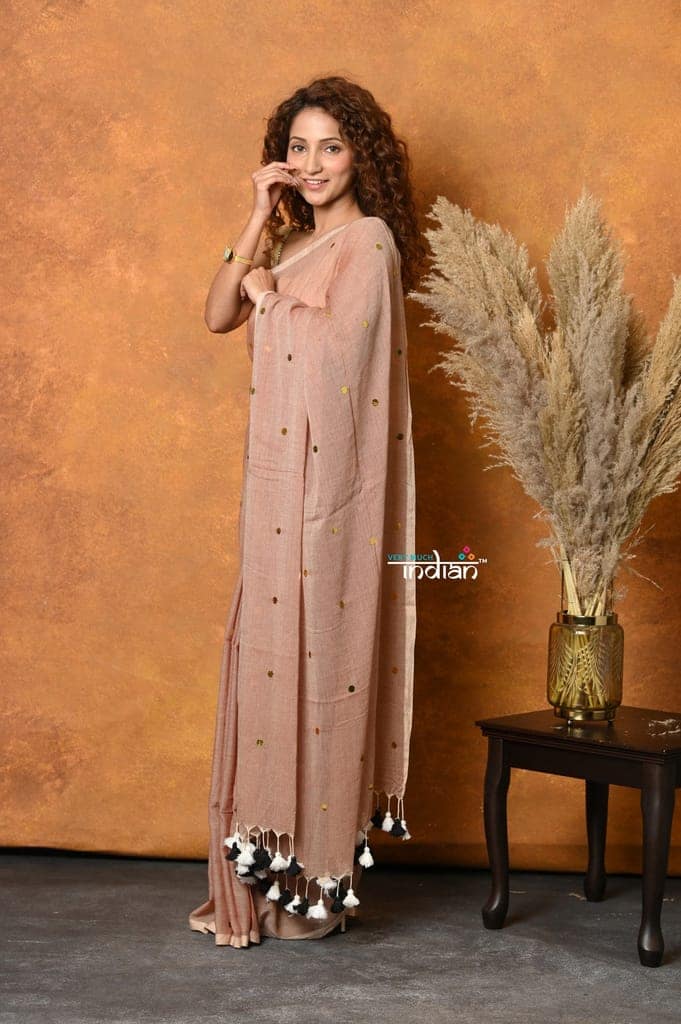 Mastaani ~ Pure Mul Cotton Handloom Saree - Khakhi view 2