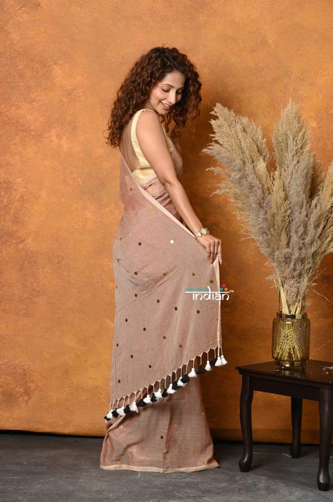 Mastaani ~ Pure Mul Cotton Handloom Saree - Khakhi view 5