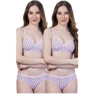 adornstar Women Cotton Lingerie Set with Stars Print Design | Non Wired and Non Padded Bra with Full Coverage Hipster Panty Set | Stylish and Soft Stretchable Fabric (Pack of 2)