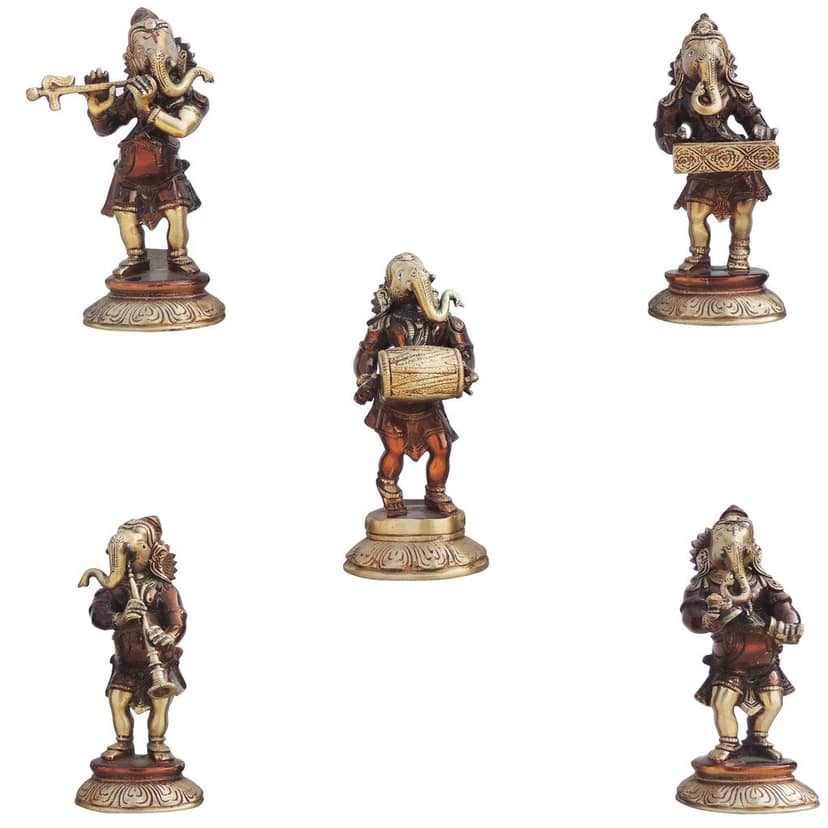 Brass Showpiece Musical Ganesh Set Of 5 Pcs. Statue (BSMAS1326 G) view 2