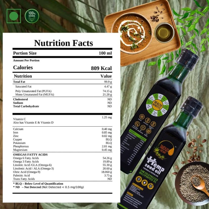 INDUS HEMP - Hemp Seed Oil | Raw Cold Pressed | Omegas 3, 6 & 9 | 100 ml | Amino Acids | Loaded with Antioxidants view 6