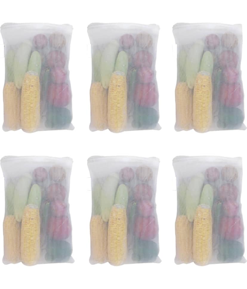 PrettyKrafts mesh Reusable Fridge Storage Bag for Fruits & Vegetables-Set of 6 (Double Layered Mesh)- White