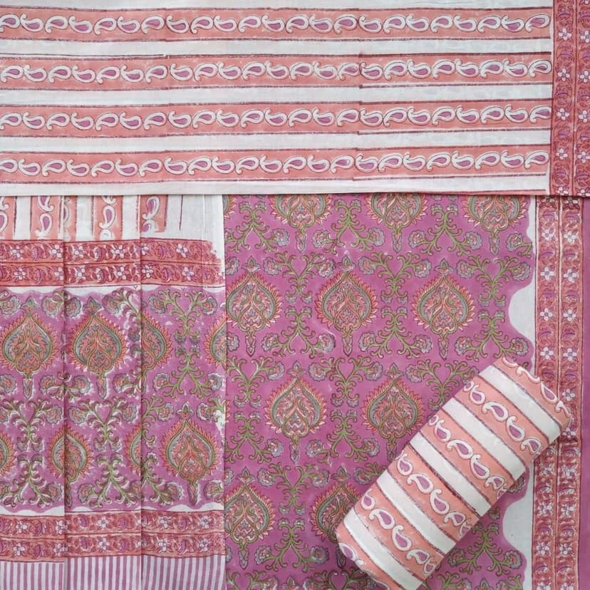 Traditioanal Hand Block Print Cotton Suit Set with Mulmul Dupatta (PRMUL430) view 2