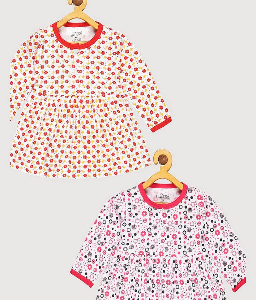 Babeezworld Pack of 2 Baby Girls Cotton Frock ( Red & Yellow ) view 2
