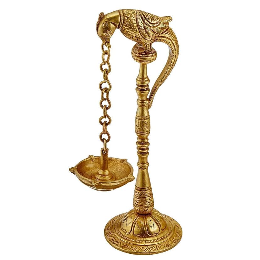 Brass Table Decor Oil Lamp Murga Deepak - Antique Brass Deepak for Festival Use, Height : 6.3 Inch (BSMAS1228 C) view 2