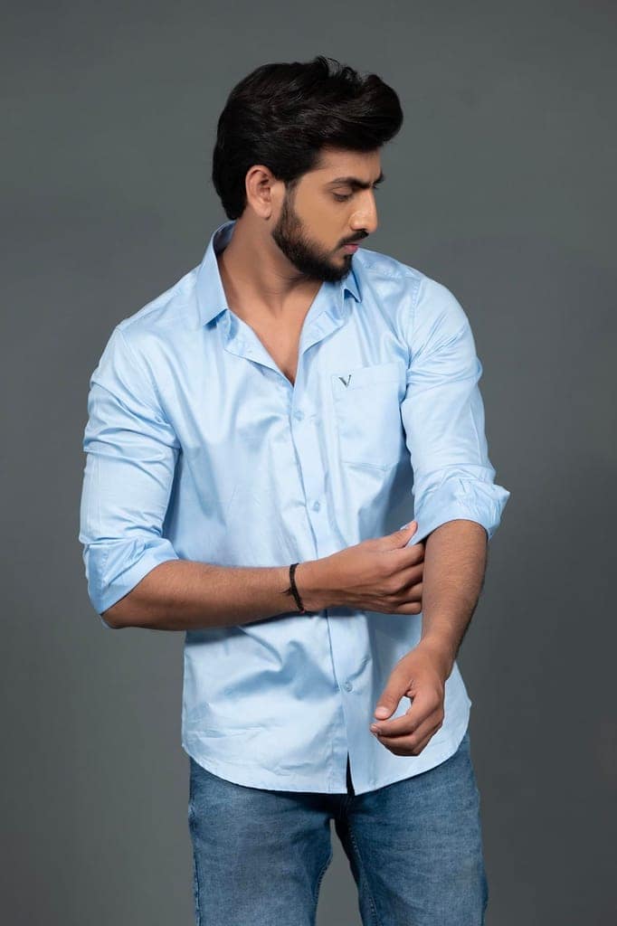 Vooz Slim Fit Casual Shirt for Men, Light Blue, Long Sleeve view 3