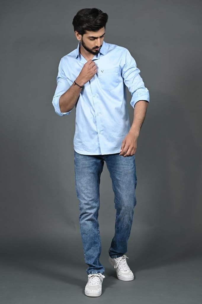 Vooz Slim Fit Casual Shirt for Men, Light Blue, Long Sleeve view 5