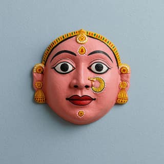 Handcrafted Pink Indian Deity Clay Mask for Wall Decor