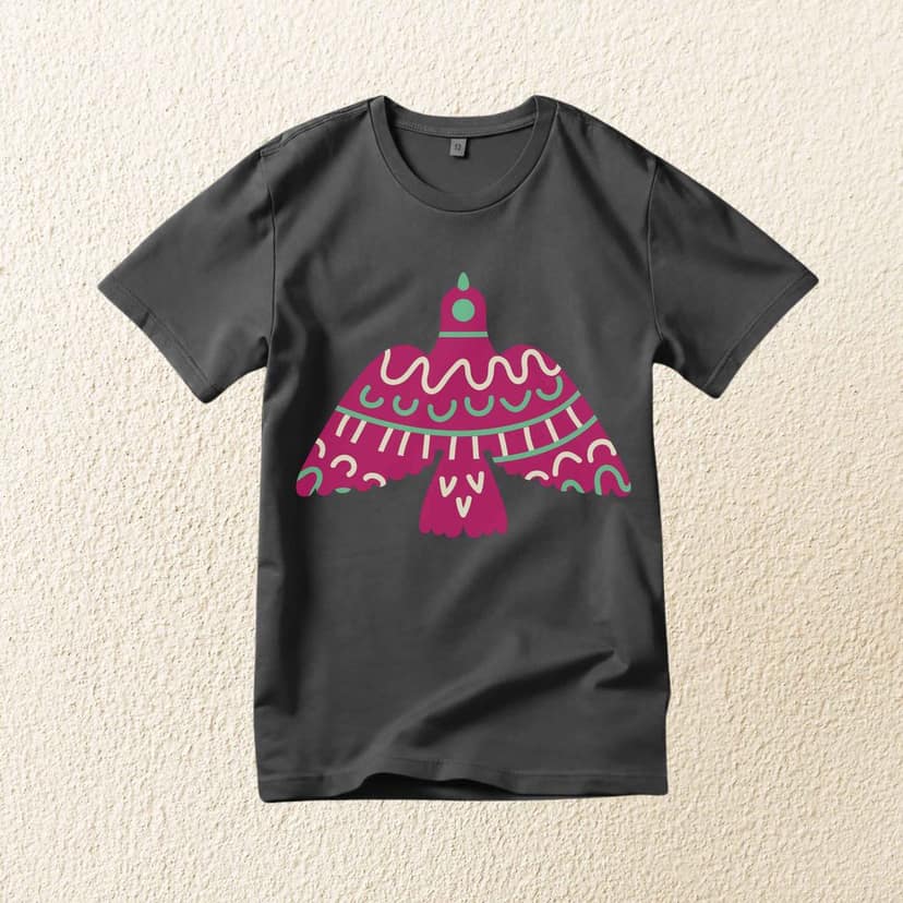 Trishoolin "Folk Art Bird Graphic" Floral Theme Art T-Shirt | Design 30166MB view 2