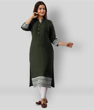 Frionkandy - Green Rayon Women's Straight Kurti ( Pack of 1 )