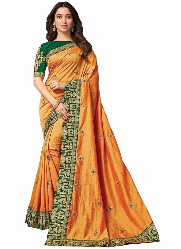 HHK Fashion Women's Work Vichitra Silk 5.5 Meter Saree with Unstitched Blouse Piece