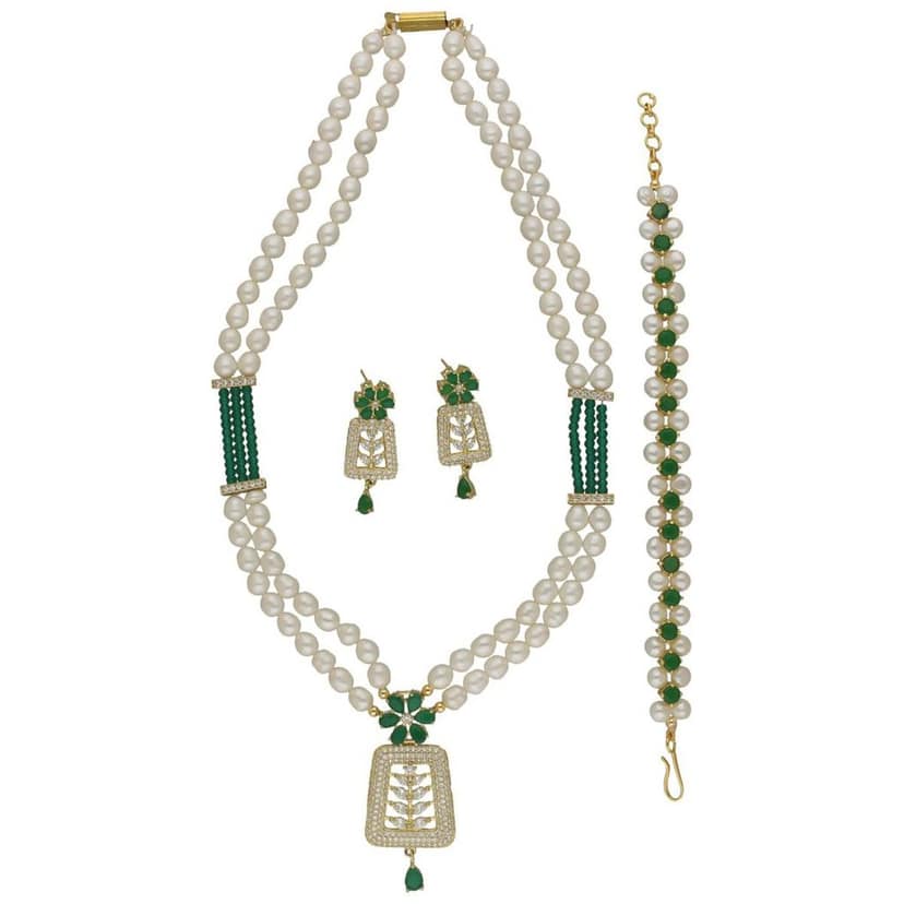 Ornate Veil Pearl Necklace Set With Bracelet view 3