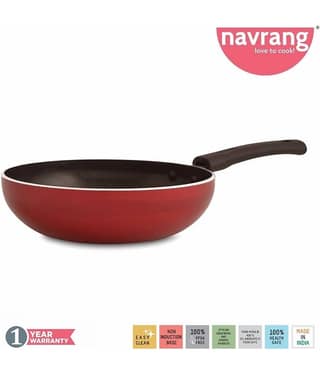 Navrang Non Stick Aluminium Fry Pan Small,200mm, Red -Non Induction