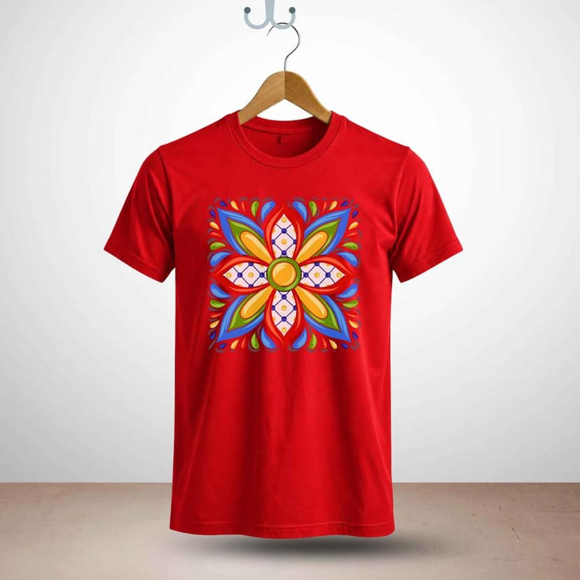Trishoolin Vibrant Mandala Bloom Theme T-Shirt | Design 30110MB | Cotton Regular Fit | Crew Neck / Round Neck Half Sleeve | Pack of 1