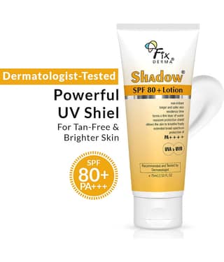 Fixderma Sunscreen - SPF SPF 80+ PA++++ Shadow Extended Broad Spectrum Sun Lotion UVA UVB Protection (75 ml)