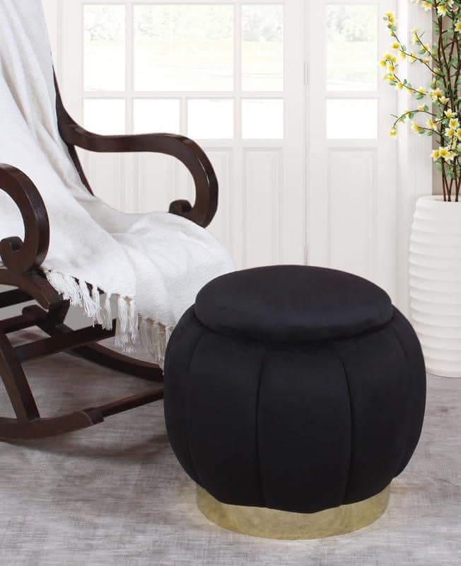 Shadowkart Pouffes Sitting Stool for Living Room, Make up Table Mudda Puffy Wooden Ottoman Stools, Pouffe Footstool, Poof for Room Decoration & Dressing Table, 16x16x18 Inch
