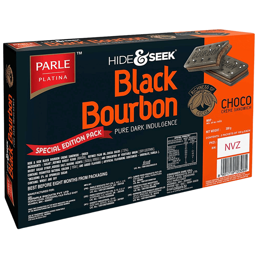 Parle Platina Hide & Seek Black Bourbon Creme Sandwich - Choco, 300 G view 2