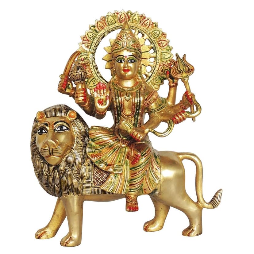 Brass Durga Ji Coloured Idol - Vibrant Brass Goddess Statue, Height : 12 Inch (BSMAS937 N) view 2