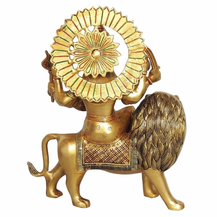 Brass Durga Ji Coloured Idol - Vibrant Brass Goddess Statue, Height : 12 Inch (BSMAS937 N) view 3