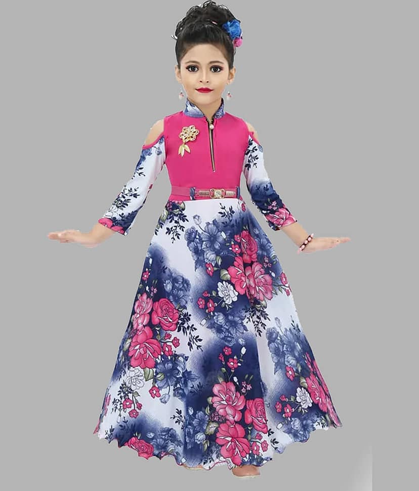 JCT DRESSES Crepe Gown For Girls ( Pack of 1 , Multicolor )