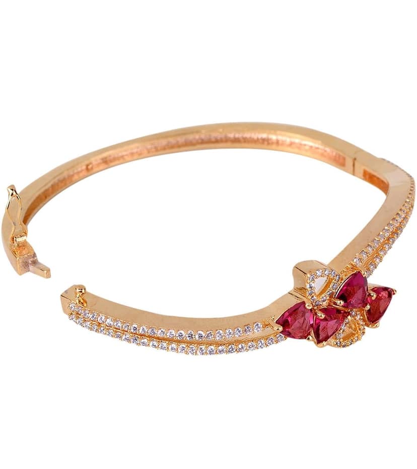 Gold plated Ruby AD studded handcrafted Bracelet for Women & Girls view 4