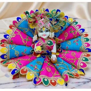 Multicolour Laddu Gopal Ji Dress with Turban Handcrafted Devotional Wear