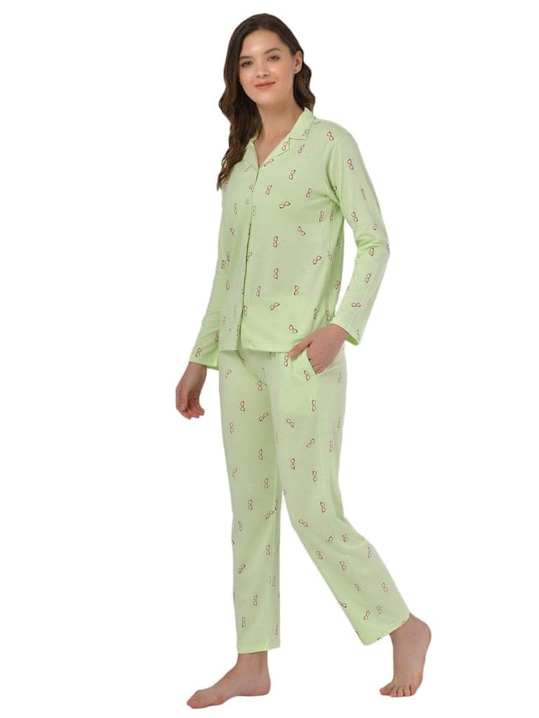 Klamotten Women's Sea Green Allover Printed Top Pyjama Set N54Gs view 3