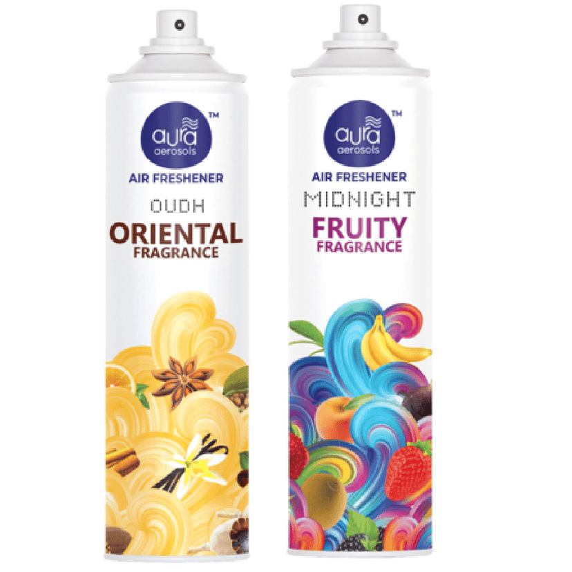 Aura Aerosols Air Freshener 300ml (Pack of 2) - Oudh & Midnight