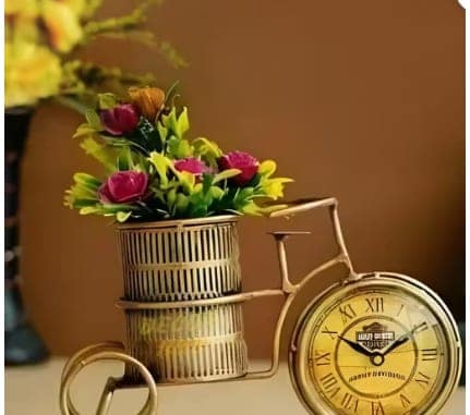 Vintage Bicycle Table Clock with Pen Holder view 2
