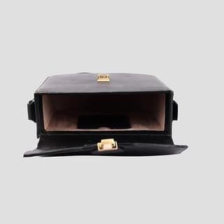 Black Leather Crossbody Bag with Gold Hardware