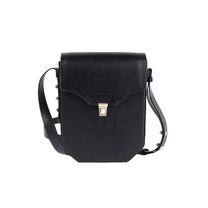 Black Leather Crossbody Bag with Gold Hardware view 2