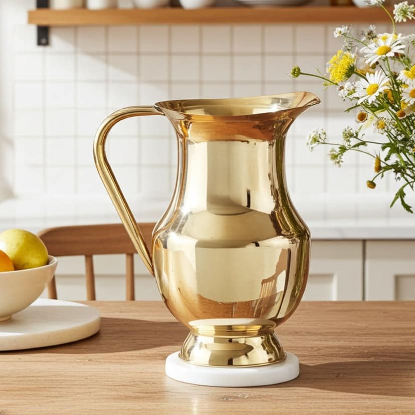 Pure Brass Water Jug ? 1.4 Liter | Traditional Kitchen Pitcher, Height : 9 Inch (ZMAS504 C)
