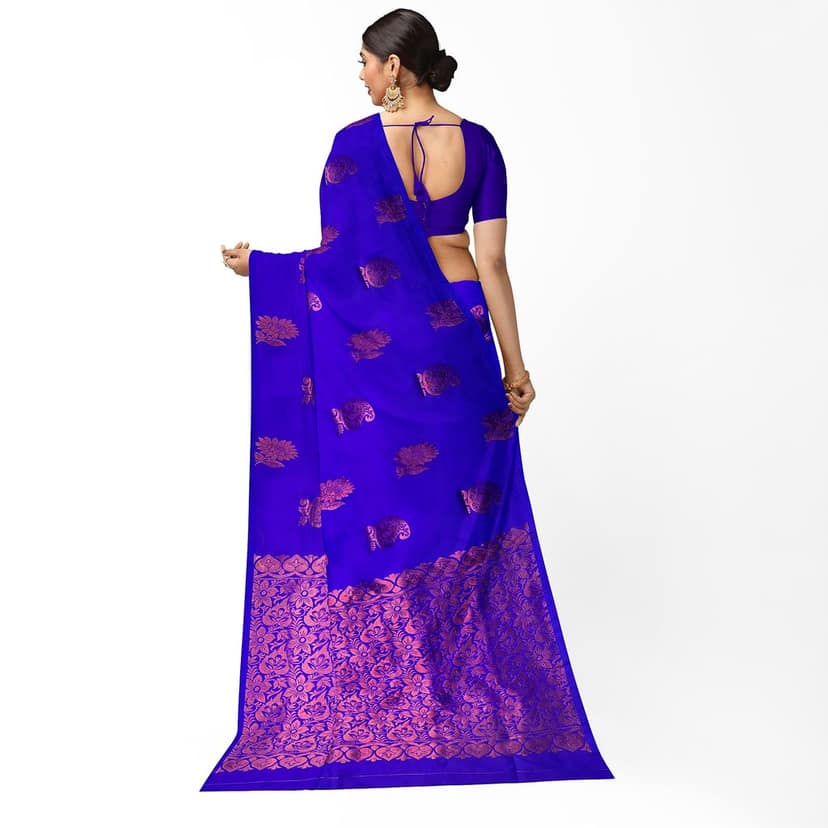 Dark Blue Color Fancy Butta Mixed Soft Silk Saree with Unstitched Blouse view 2