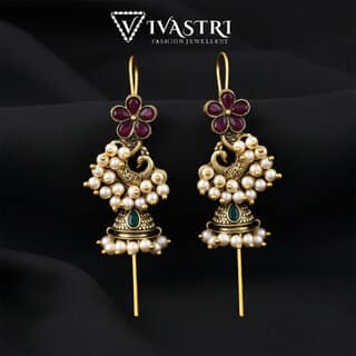 Vivastri Peacock Gold Plated Alloy Pearl Ear Cuff, Cuff Earrings Kaanphool Guttapusalu for Women & Girls - VIVA2891ERG