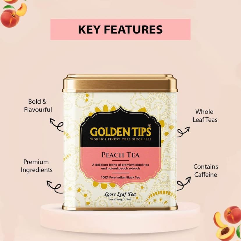 Golden Tips Peach Flavor Black Tea Loose-Leaf Healthy And Natural Tea (100 Gram, 50 Cups) view 2