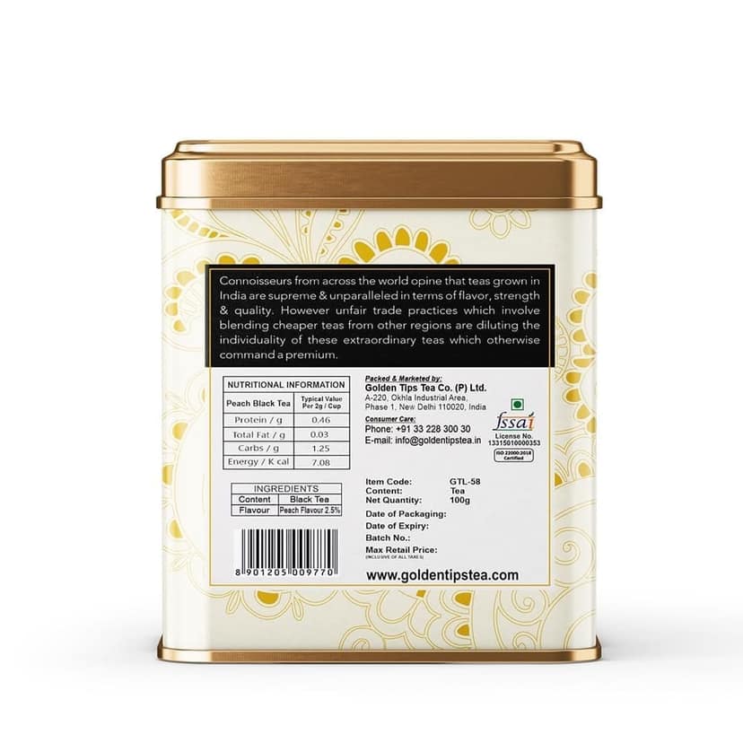 Golden Tips Peach Flavor Black Tea Loose-Leaf Healthy And Natural Tea (100 Gram, 50 Cups) view 5