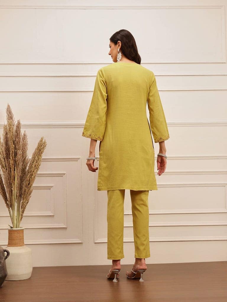 Mustard Embroidered Kurta Set view 6