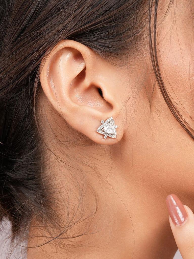 925 Sterling Silver Triangular Leafy Studs Earrings view 2