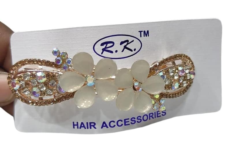 White Flower Hair Claw Clip with Rhinestones view 2