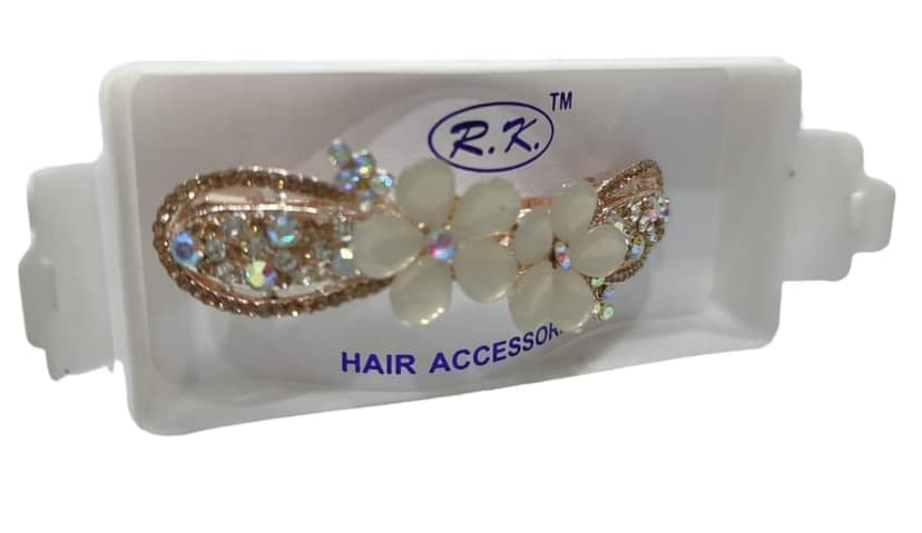 White Flower Hair Claw Clip with Rhinestones view 3